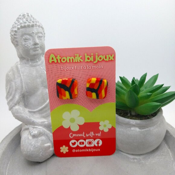 Handmade gloss pink polymer clay earrings. Boucles d'oreilles fait à la main - Picture 2 of 6